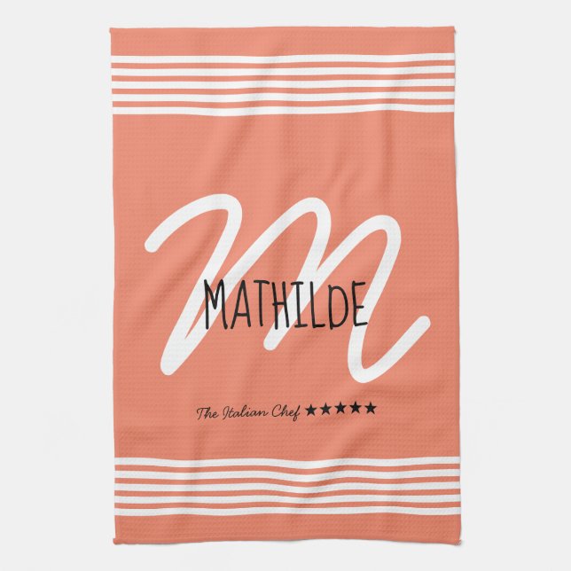 Paño De Cocina Elegante Monograma Moderno Personalizado Blanco Ch (Vertical)