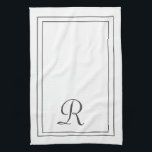 Paño De Cocina Elegante Monogramado Blanco y Negro<br><div class="desc">Toalla de cocina monogramada elegante en blanco y negro</div>