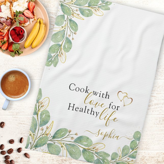 Paño De Cocina Elegante Monogramado Eucalyptus Verdor Blanco (Subido por el creador)