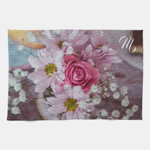 Paño De Cocina Elegante Monogramado Floral