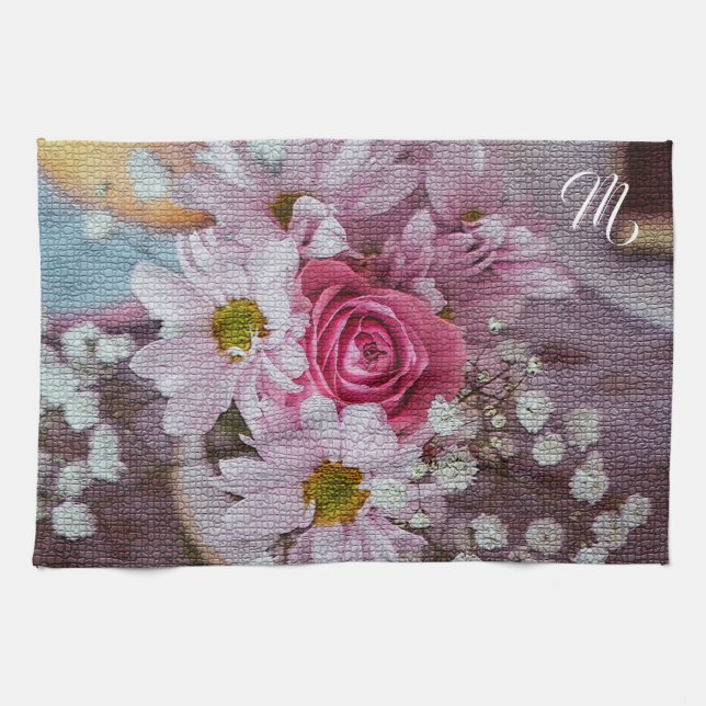 Paño De Cocina Elegante Monogramado Floral (Horizontal)