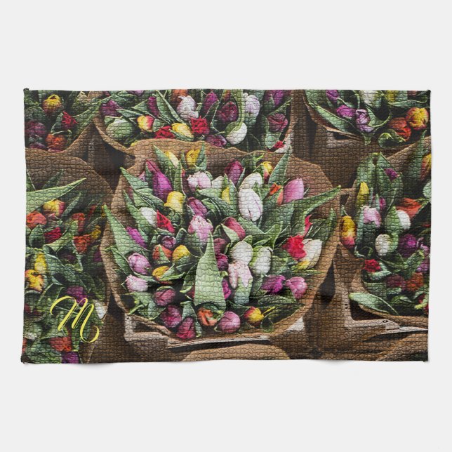 Paño De Cocina Elegante Monogramado Floral (Horizontal)