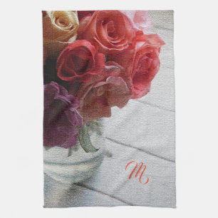 Paño De Cocina Elegante Monogramado Floral