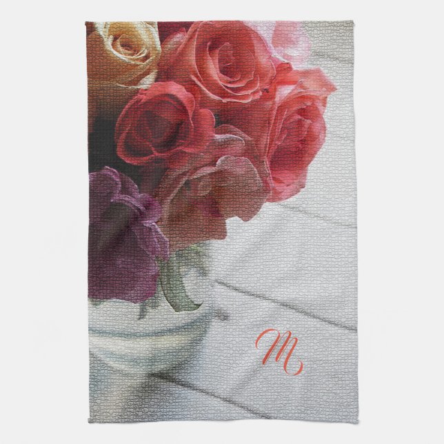 Paño De Cocina Elegante Monogramado Floral (Vertical)