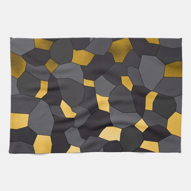 Paño De Cocina Elegante mosaico gris dorado y negro (Horizontal)