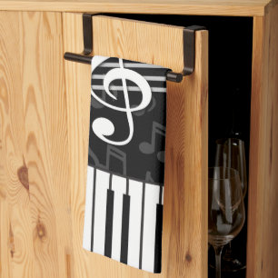 Paño De Cocina Elegante Music Notes Treble Clef y Piano Keys