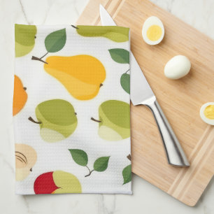 Paño De Cocina Elegante Naranja Verde Rojo Manzanas Pears Pattern