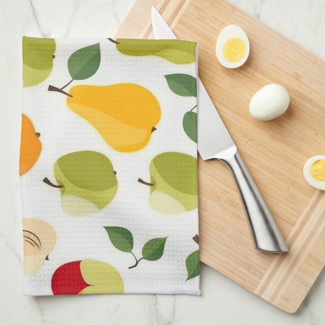 Paño De Cocina Elegante Naranja Verde Rojo Manzanas Pears Pattern (Doblado Cuarto)