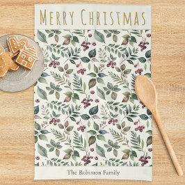 Paño De Cocina Elegante Navidad Personalizada con Vegetación Rúst