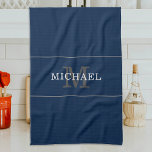 Paño De Cocina Elegante Navy Blue Silver Monograma Nombre persona<br><div class="desc">Personalizar el texto y crea fácilmente tu toalla de cocina personalizada. Haga clic en EDIT para cambiar el color del texto o del fondo. Puede TRANSFERIR este DISEÑO a otros productos de Zazzle y ajustarlo para que se ajuste a la mayoría de los artículos de Zazzle. Los diseños de Standard...</div>