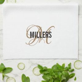 Paño De Cocina Elegante nombre de familia de monograma de guión d