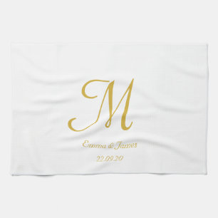Paño De Cocina Elegante nombre de Monograma Blanco y Oro 
