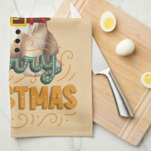 Paño De Cocina Elegante obra de arte de época Navidades de perro