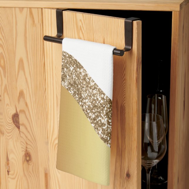 Paño De Cocina Elegante Ola Blanca Oro  (Pliegue de tercios)