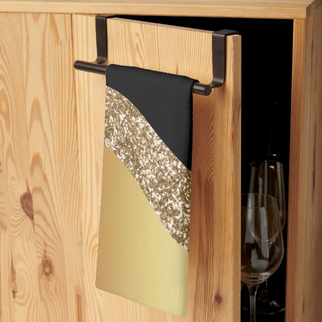 Paño De Cocina Elegante Oro Ola Negra (Pliegue de tercios)