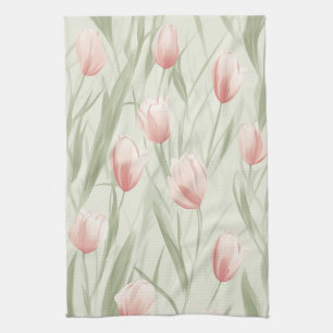 Paño De Cocina Elegante patán de tulipán verde sabio