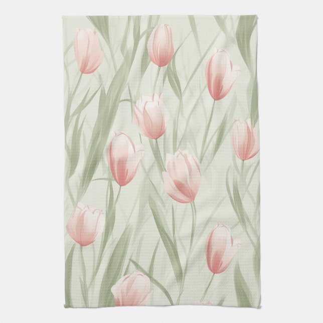 Paño De Cocina Elegante patán de tulipán verde sabio (Vertical)