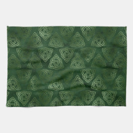 Paño De Cocina Elegante patrón celta irlandés verde y dorado