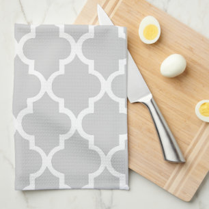Paño De Cocina Elegante patrón de baldosas de quatrefoil gris