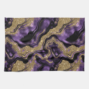 Paño De Cocina Elegante patrón de edad Purpurina morado y dorado