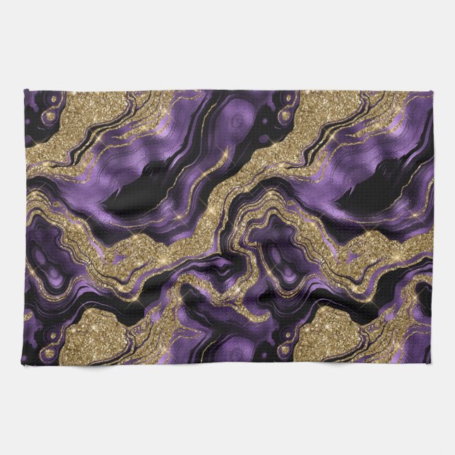 Paño De Cocina Elegante patrón de edad Purpurina morado y dorado (Horizontal)