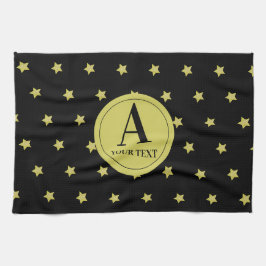 Paño De Cocina Elegante patrón de estrella monograma en oro y neg