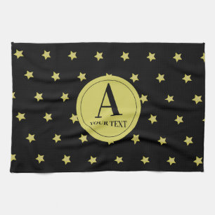 Paño De Cocina Elegante patrón de estrella monograma en oro y neg