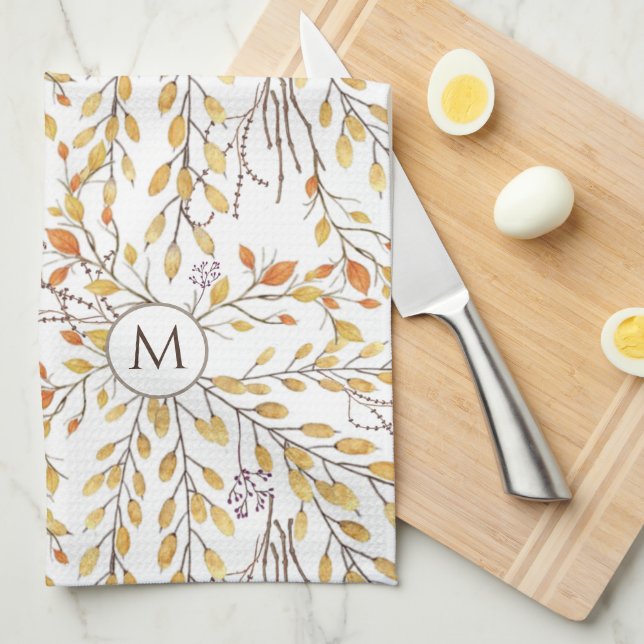 Paño De Cocina Elegante patrón de follaje otoñal personalizado (Doblado Cuarto)