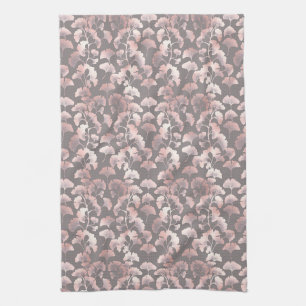Paño De Cocina Elegante patrón de ginkgo rosa negro