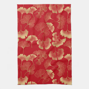 Paño De Cocina Elegante patrón de hojas de ginkgo de otoño dorado