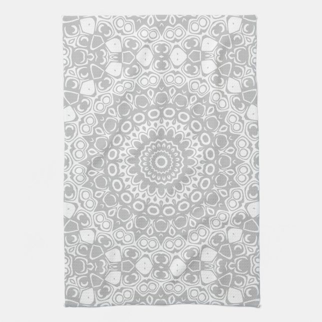 Paño De Cocina Elegante Patrón de Mandala de Plata (Vertical)