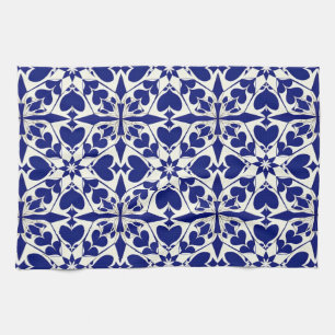 Paño De Cocina Elegante patrón floral azul y blanco