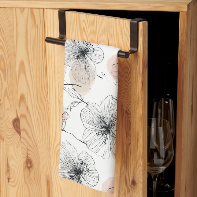 Paño De Cocina Elegante patrón floral de arte de línea Minimalist (Pliegue de tercios)