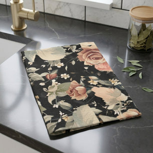 Paño De Cocina Elegante patrón floral negro moderno