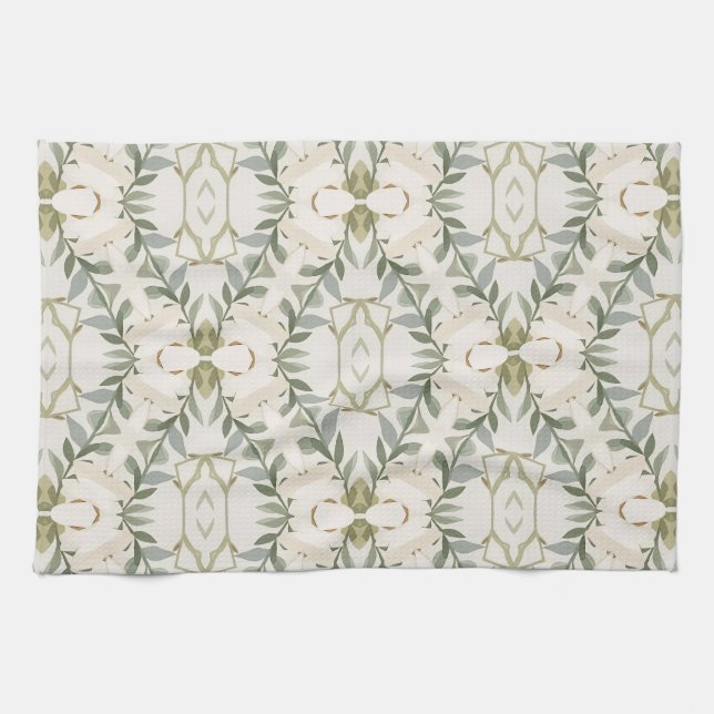 Paño De Cocina Elegante patrón floral neutral (Horizontal)