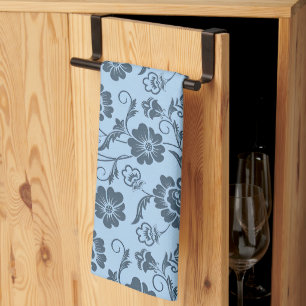 Paño De Cocina Elegante patrón floral sobre fondo azul claro