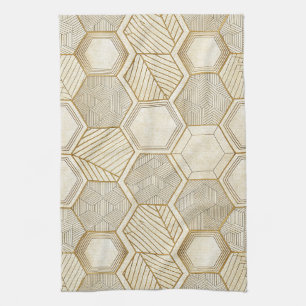 Paño De Cocina Elegante patrón geométrico de hexágono dorado - Má