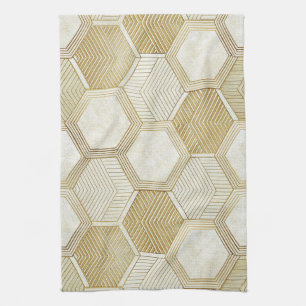 Paño De Cocina Elegante patrón geométrico de hexágono dorado - Má