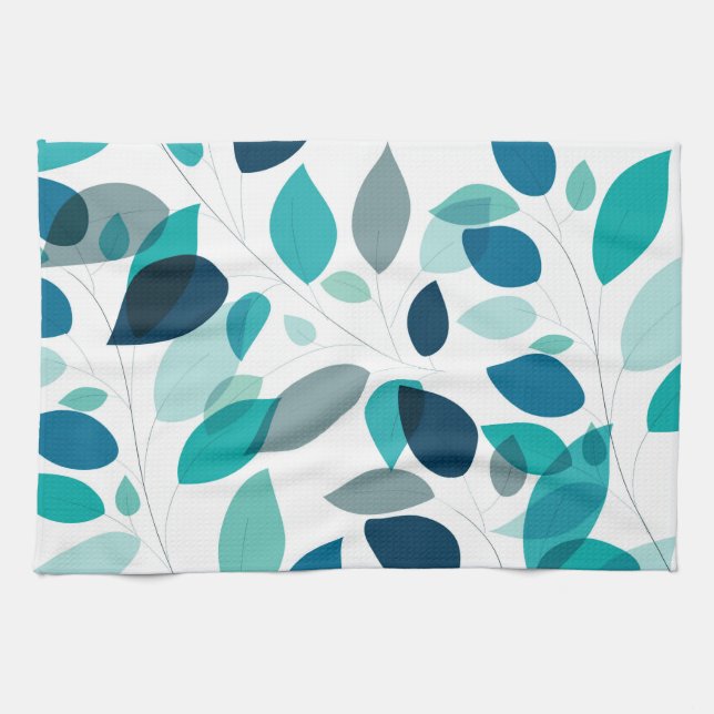 Paño De Cocina Elegante patrón moderno de hojas azules y verdes | (Horizontal)