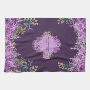 Paño De Cocina Elegante Personalizado Floral Púrpura y Berenjena
