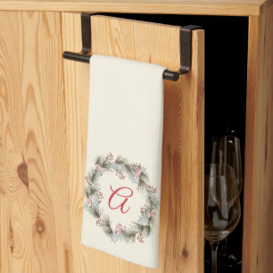 Paño De Cocina Elegante Personalizado Navidades Monogramas Wreath