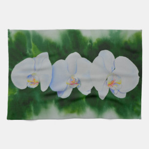 Paño De Cocina Elegante pintura de orquídeas de color blanco trop