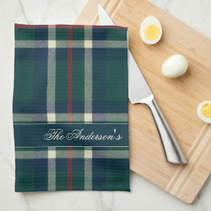 Paño De Cocina Elegante Plaid Monograma Navidad Preppy