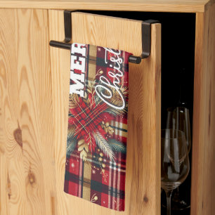 Paño De Cocina Elegante Planta Festividad Roja y de Oro