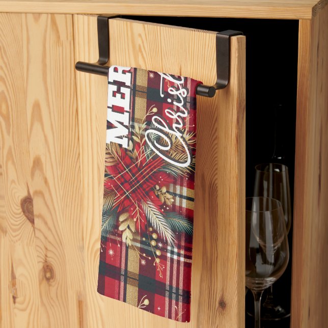 Paño De Cocina Elegante Planta Festividad Roja y de Oro (Pliegue de tercios)