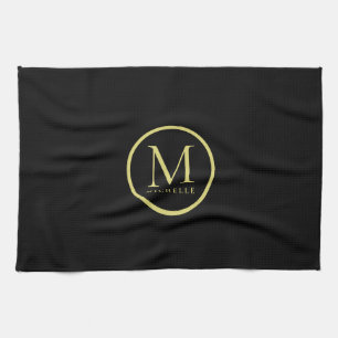 Paño De Cocina Elegante Plantilla De Nombre Monogramado Negro Y O