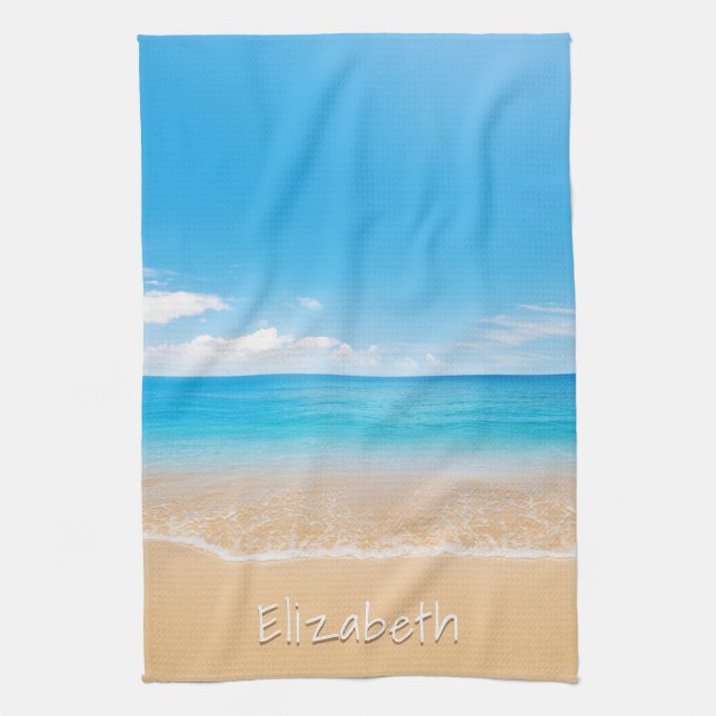 Paño De Cocina Elegante playa y nombre personalizado del mar (Vertical)