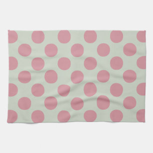 Paño De Cocina Elegante Punto De Polka Rosa, Fondo Verde Claro