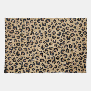 Paño De Cocina Elegante Purpurina dorado Leopardo negro