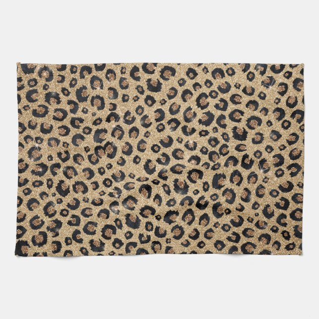 Paño De Cocina Elegante Purpurina dorado Leopardo negro (Horizontal)